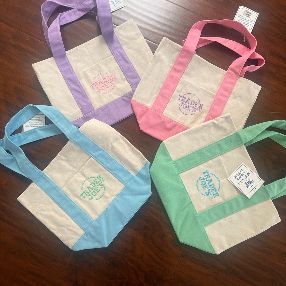 Canvas Tote Bag Set - Pink, Purple, Blue, Green